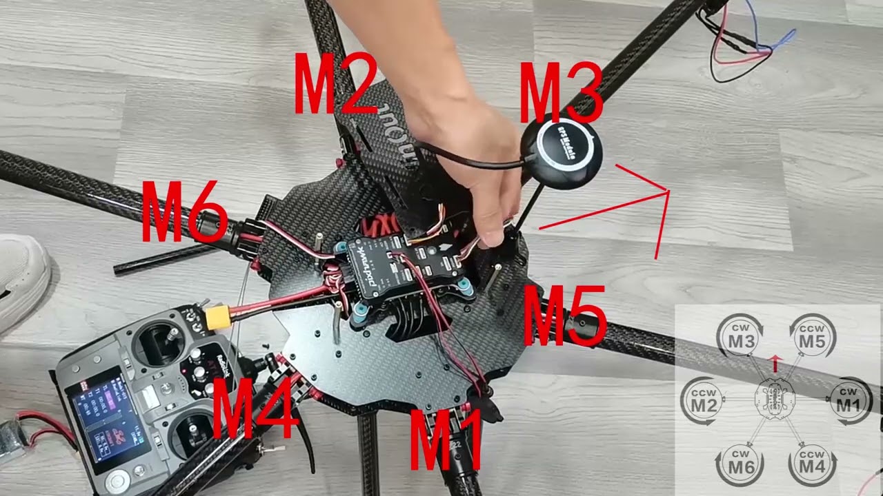 F45439-05-pix flight controller wiring and ESC calibration - T850 Six-axls Aircraft assembly video