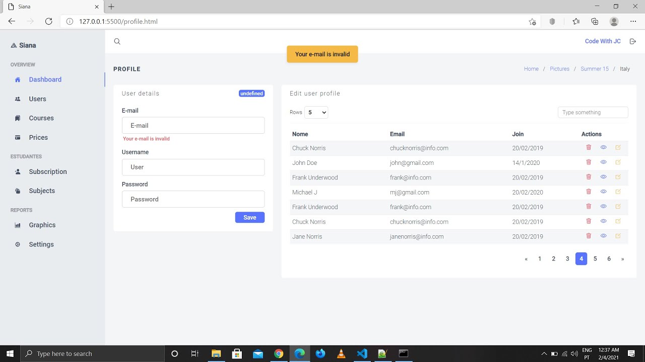 Admin Panel (Dashboard)