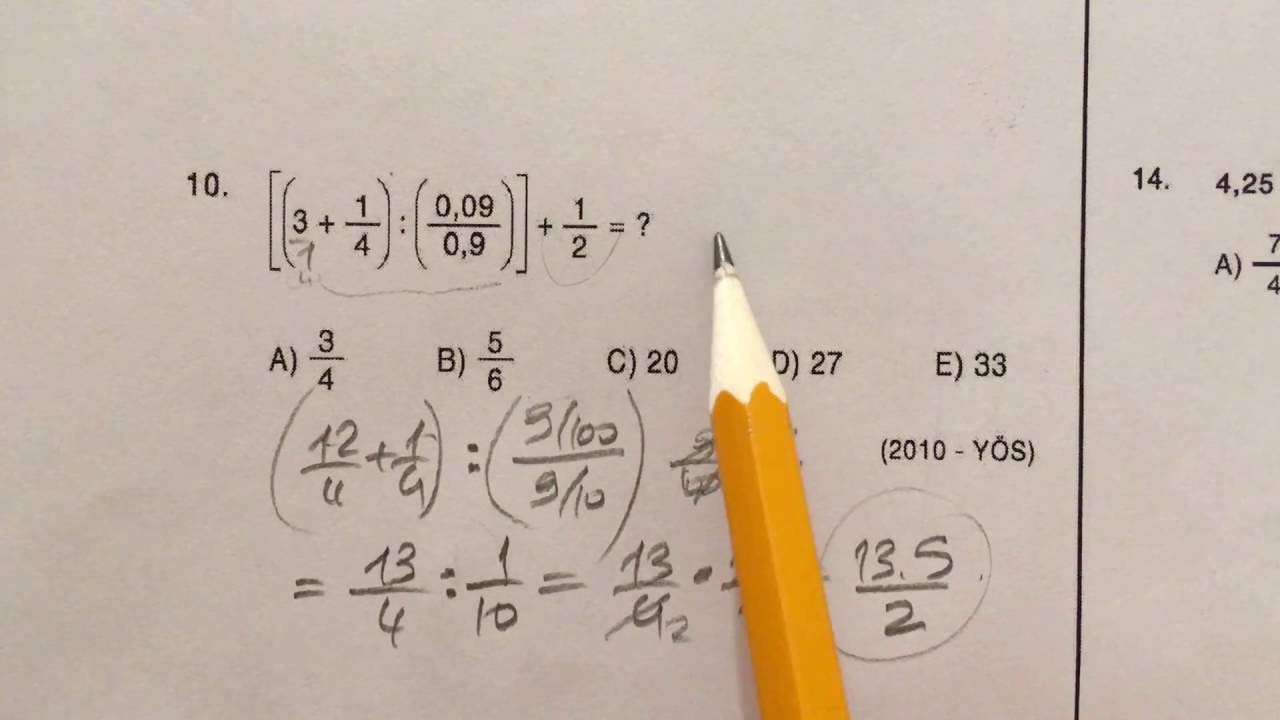 ösym sınavlarında çıkmış matematik soru çözümleri - ondalık sayılar test 1/2