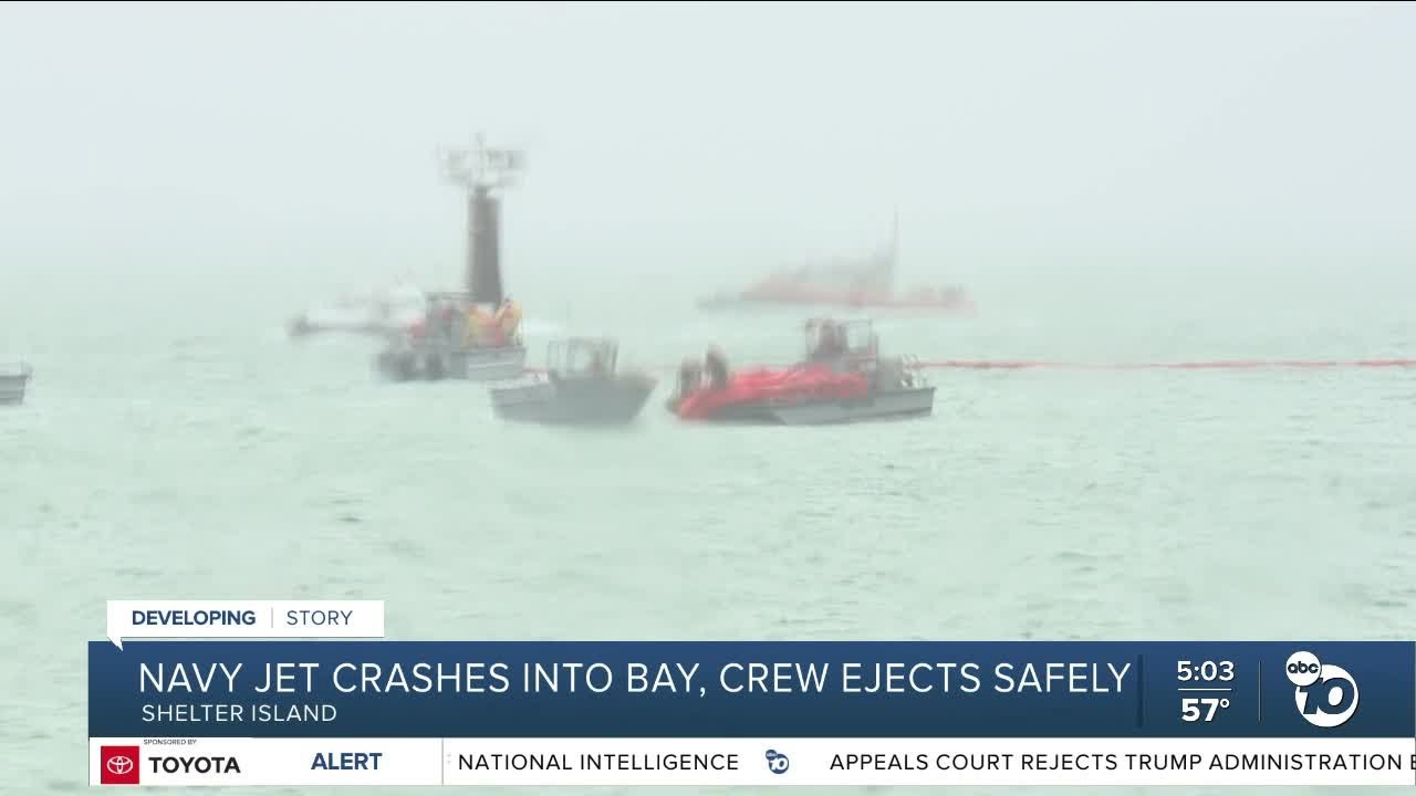 Navy jet crashes into San Diego Bay, crew ejects safely