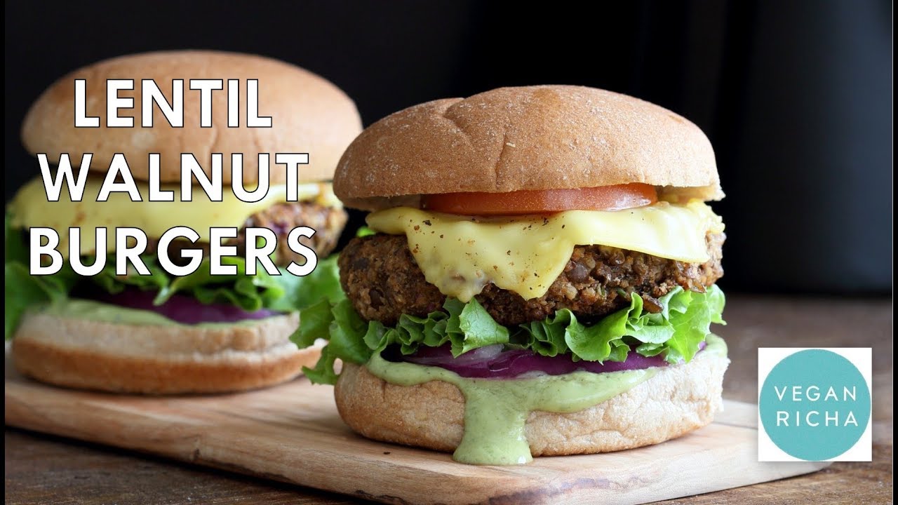 Lentil Walnut Burgers Vegan Veggie Burger - VeganRicha.com