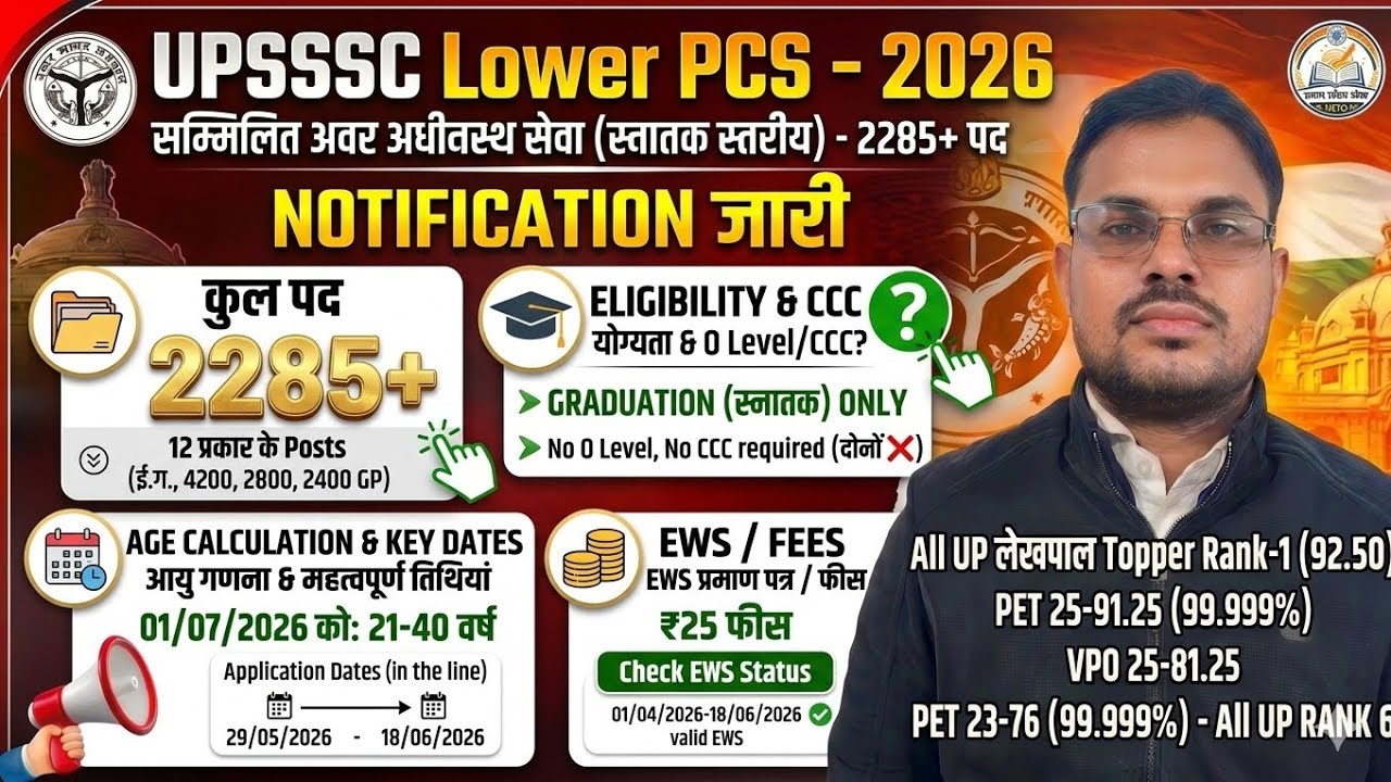 UPSSSC LOWER PCS NOTIFICATION 2026 || UP LOWER PCS PET CUT OFF, SYLLABUS, STRATEGY, BOOKLIST #upsssc