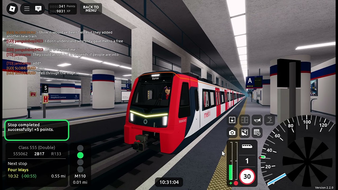 Roblox SCR V2.2.0 Metro Class 555/0 R133 Willowfield &rarr; Barton (Clockwise)