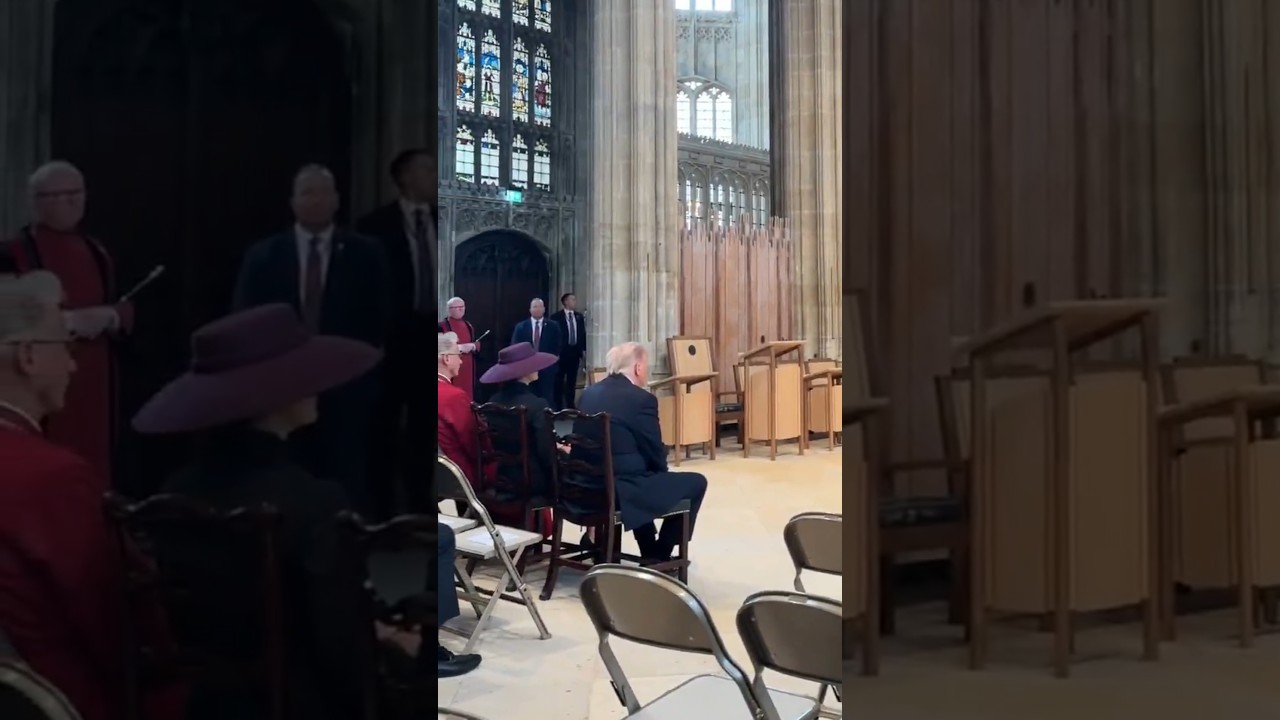 Donald Trump and Melania Trump listen to the Chapel Choristers inside St. George&rsquo;s Chapel in Windsor