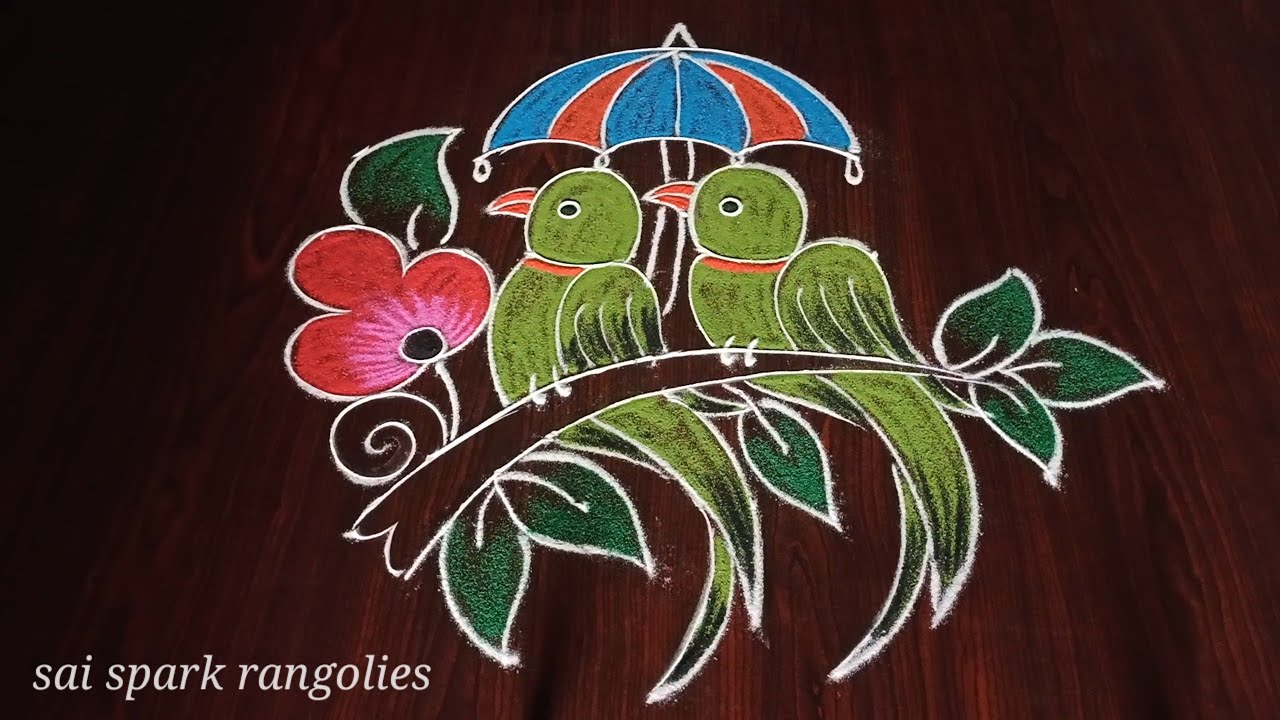 beautiful birds rangoli | latest kolangal | creative daily rangoli @saisparkrangolies