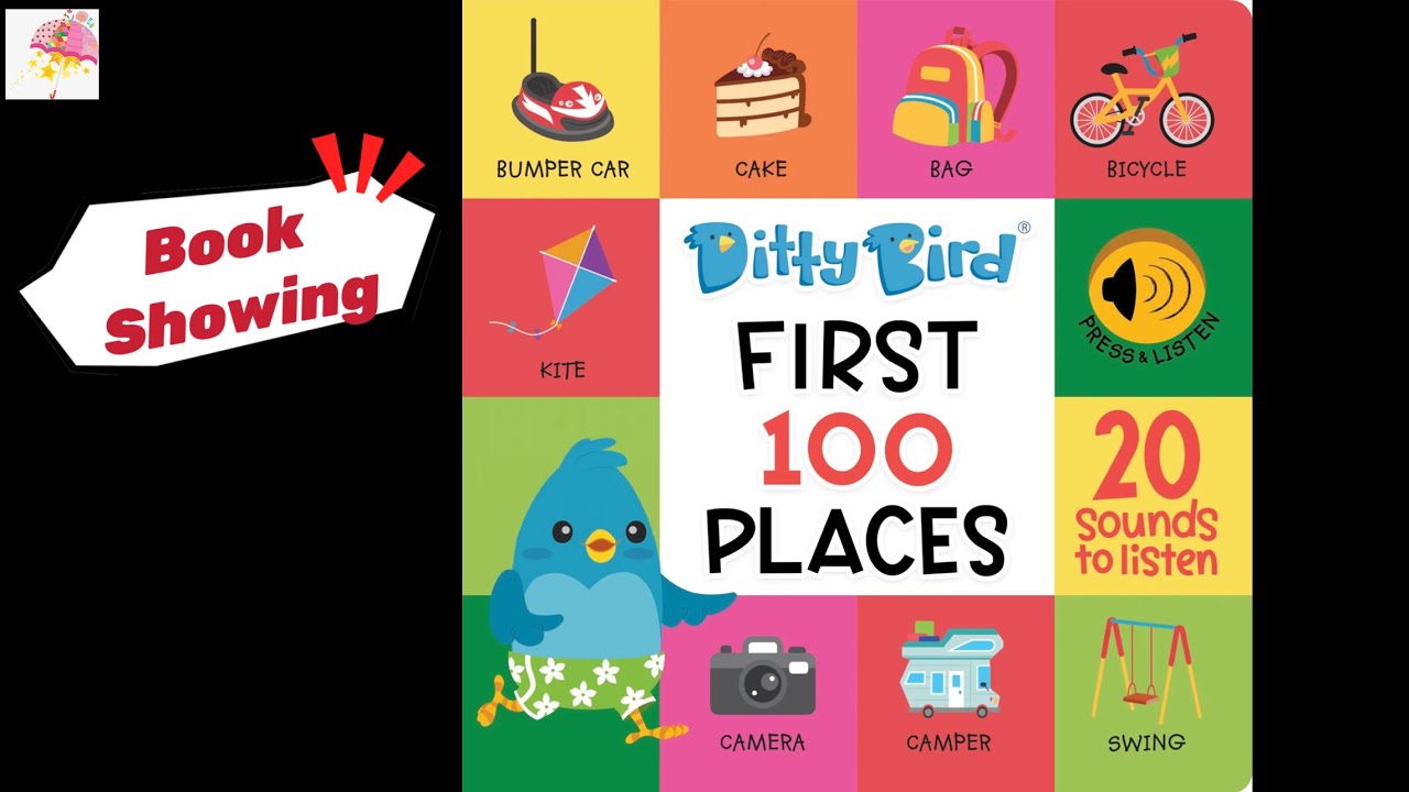 Book showing Ditty Bird First 100 Places | kids button sounds book