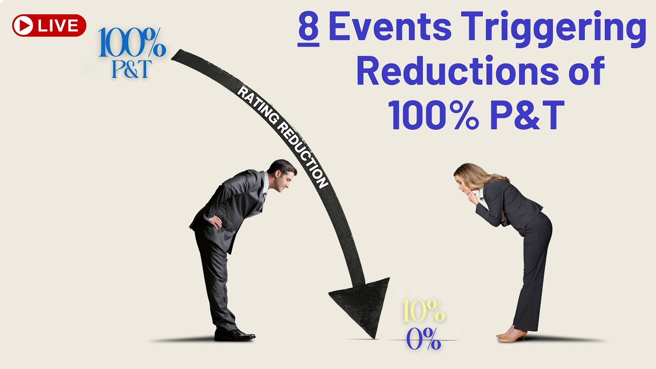 [LIVE] What are the 8 Events Triggering  Reductions of  100% P&T Rating?
