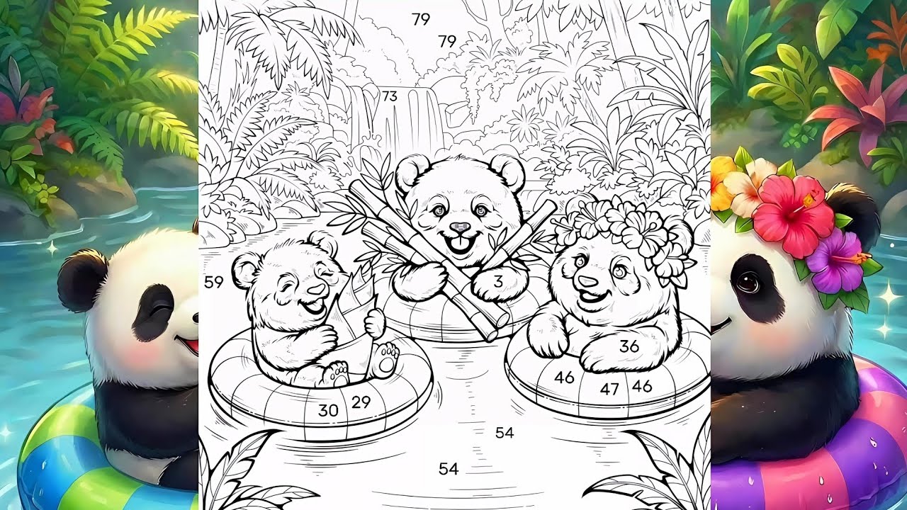 🐼🫧COLORING THE PICTURE OF FUNNY PANDAS BATHING IN THE JUNGLE