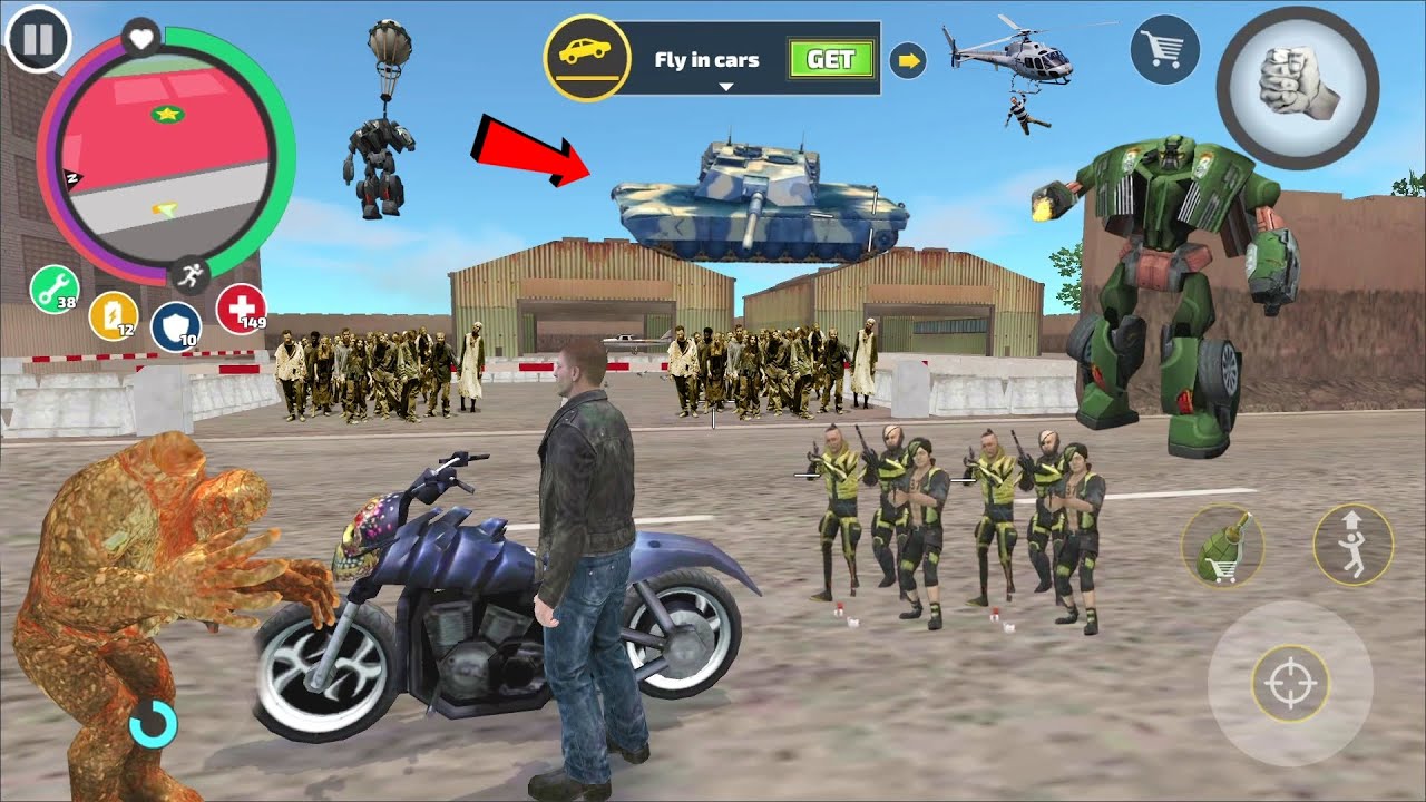Rope Hero Vice Town (Lava Stone Giant or Mutant Man Fight Army Man) Mutant Man ride skull bike - HD