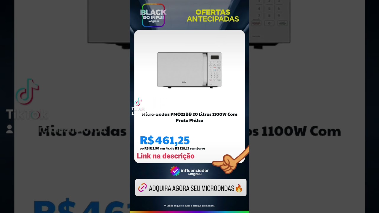 Micro-ondas PMO23BB 20 Litros 1100W Com Prato Philco