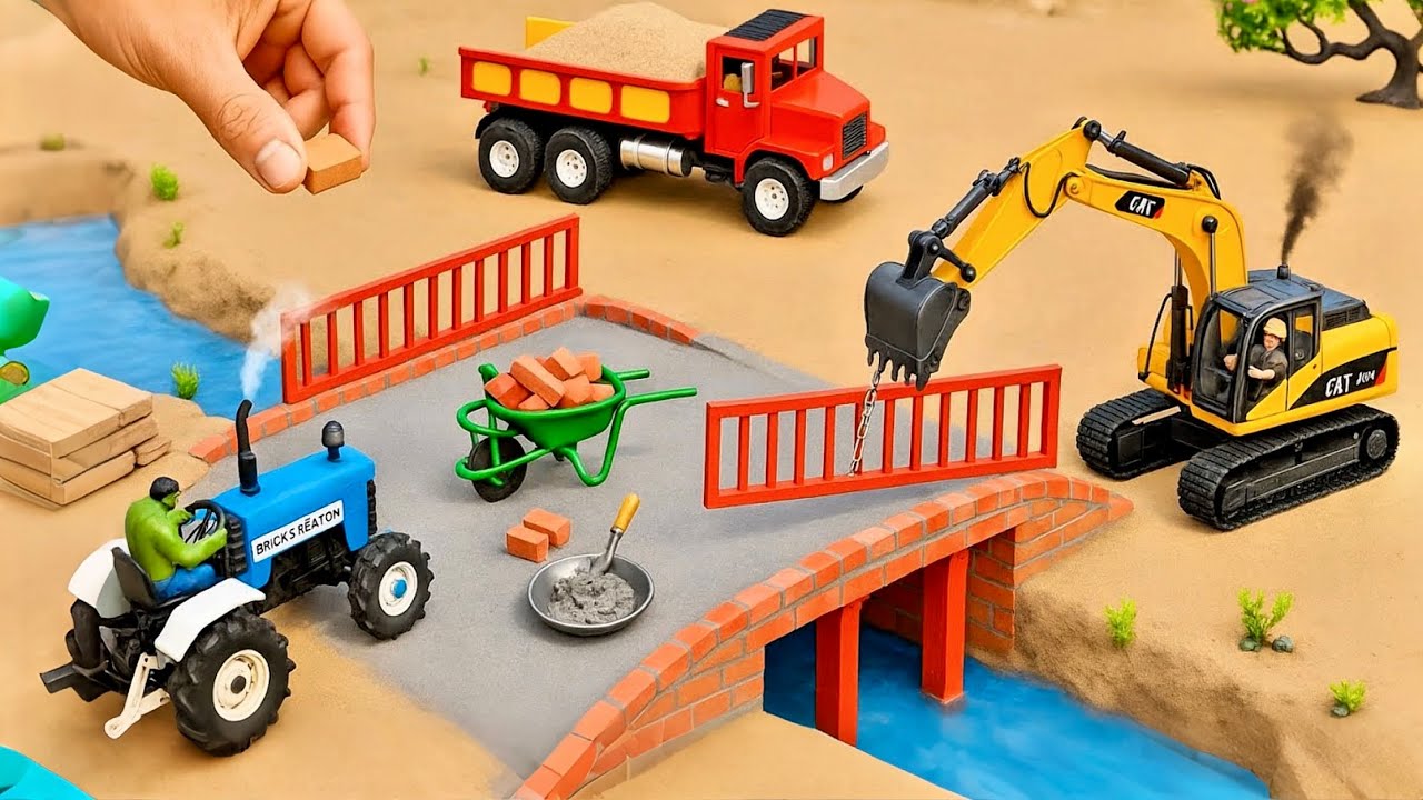 DIY Mini Truck Builds Brick & Metal Railing Bridge | Fun Construction&nbsp;Science&nbsp;Project