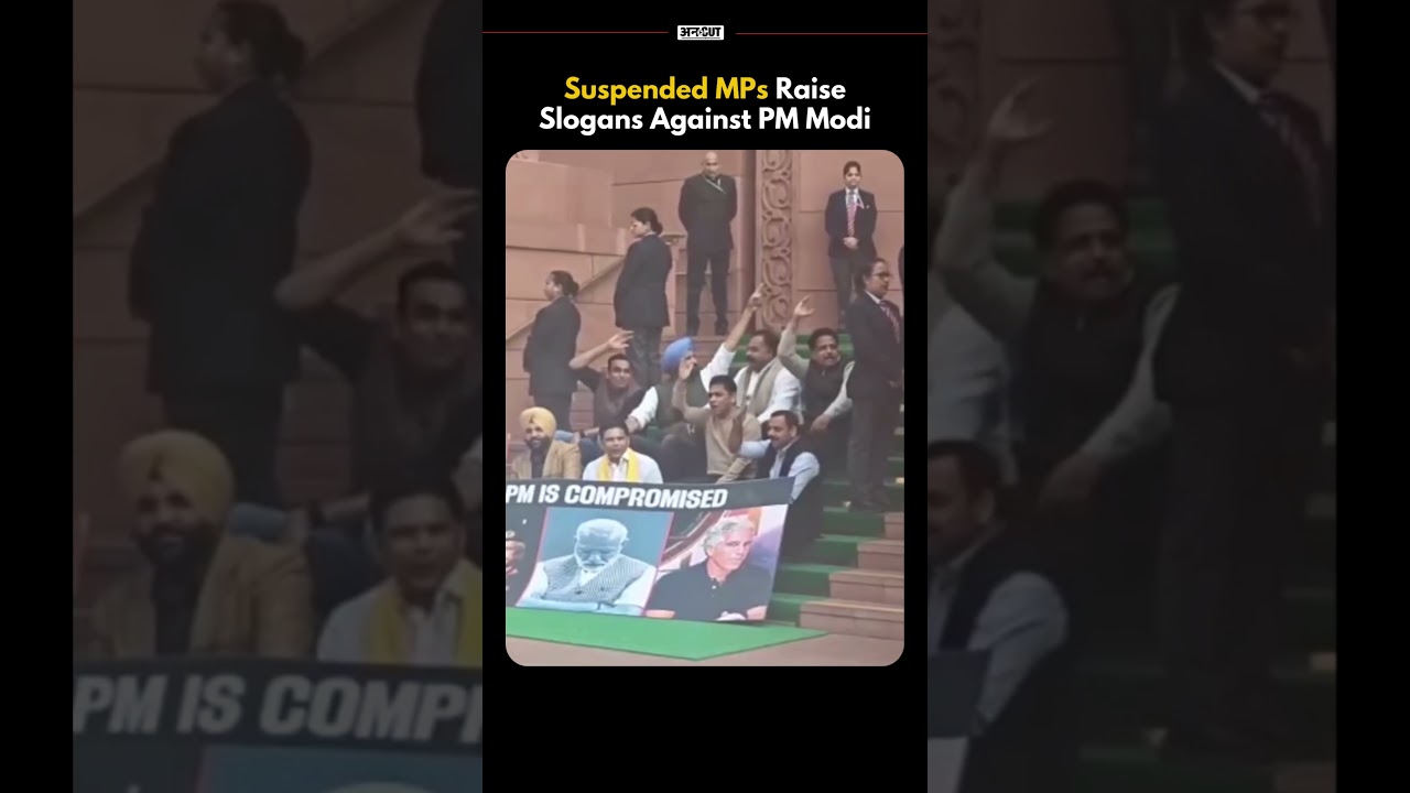 Suspended MPs sitting at Makar Dwar raise slogans against PM Modi | Uncut