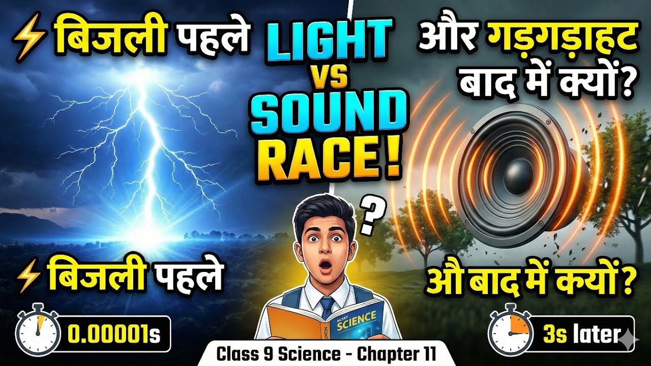 ⚡ बिजली पहले और गड़गड़ाहट बाद में क्यों? Light vs Sound | Chapter 11 | class 9th | Science | ncert