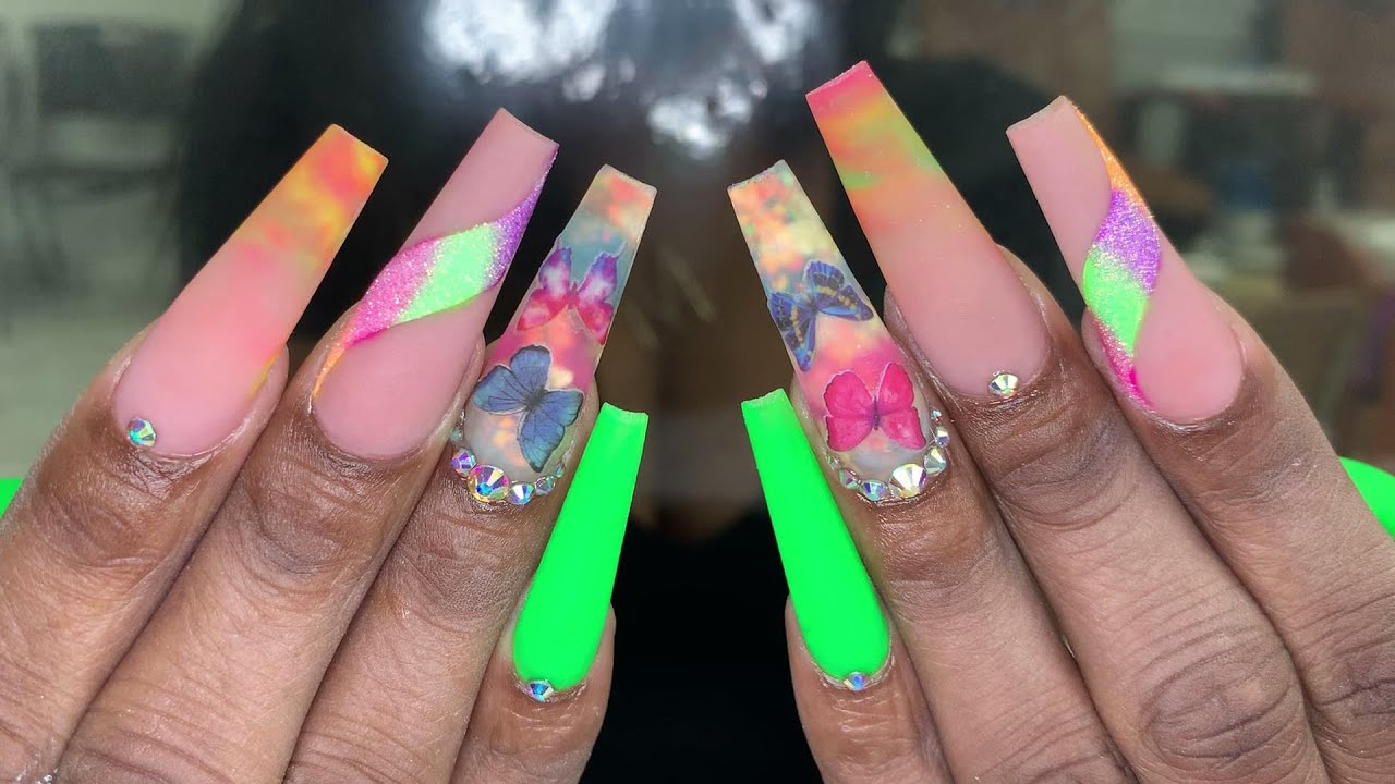 Acrylic Marble With Butterfly Hot Trend | Nails Tutorial |