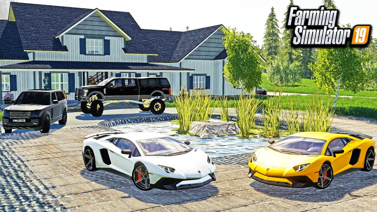 BUILDING A BILLIONAIRE'S HOUSE FROM SCRATCH! (LAMBO & LIFTED FORD) | FARMING SIMULATOR 2019