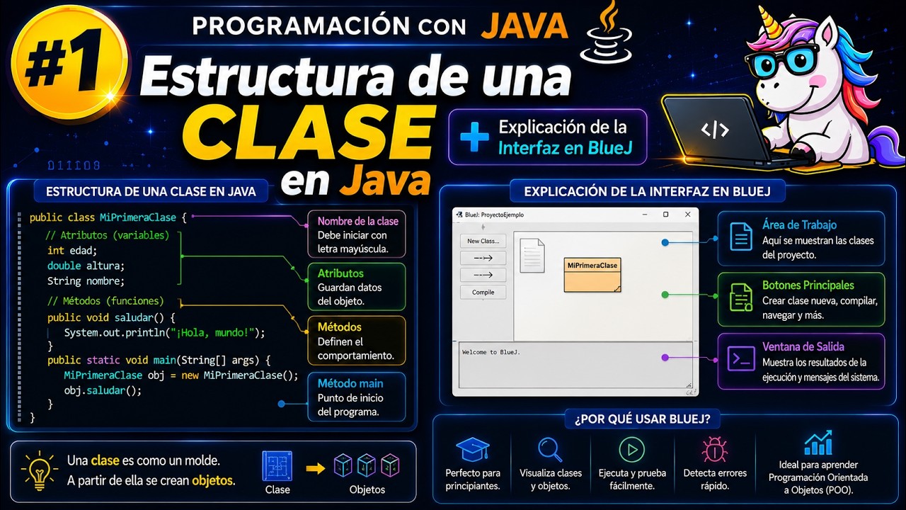 Programación con Java #1,  Estructura de una CLASE en Java + Explicación de la Interfaz en BlueJ