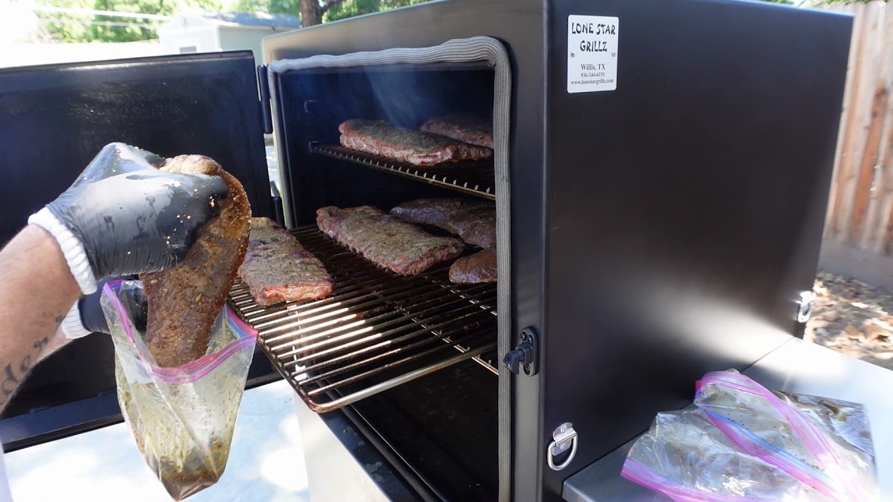 Lone Star Grillz Vertical Cabinet Smoker Ribs and Tri Tip