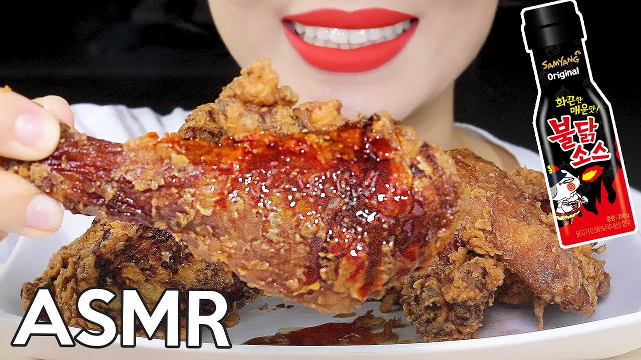 ASMR FRIED CHICKEN with SPICY FIRE SAUCE 불닭치킨 먹방 *MESSY* Eating