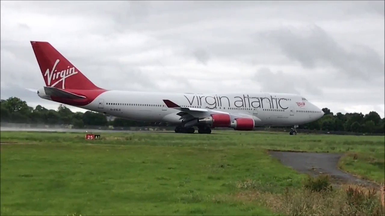 Virgin Atlantic Boeing 747 at Belfast International Airport | Landing and Wet Takeoff