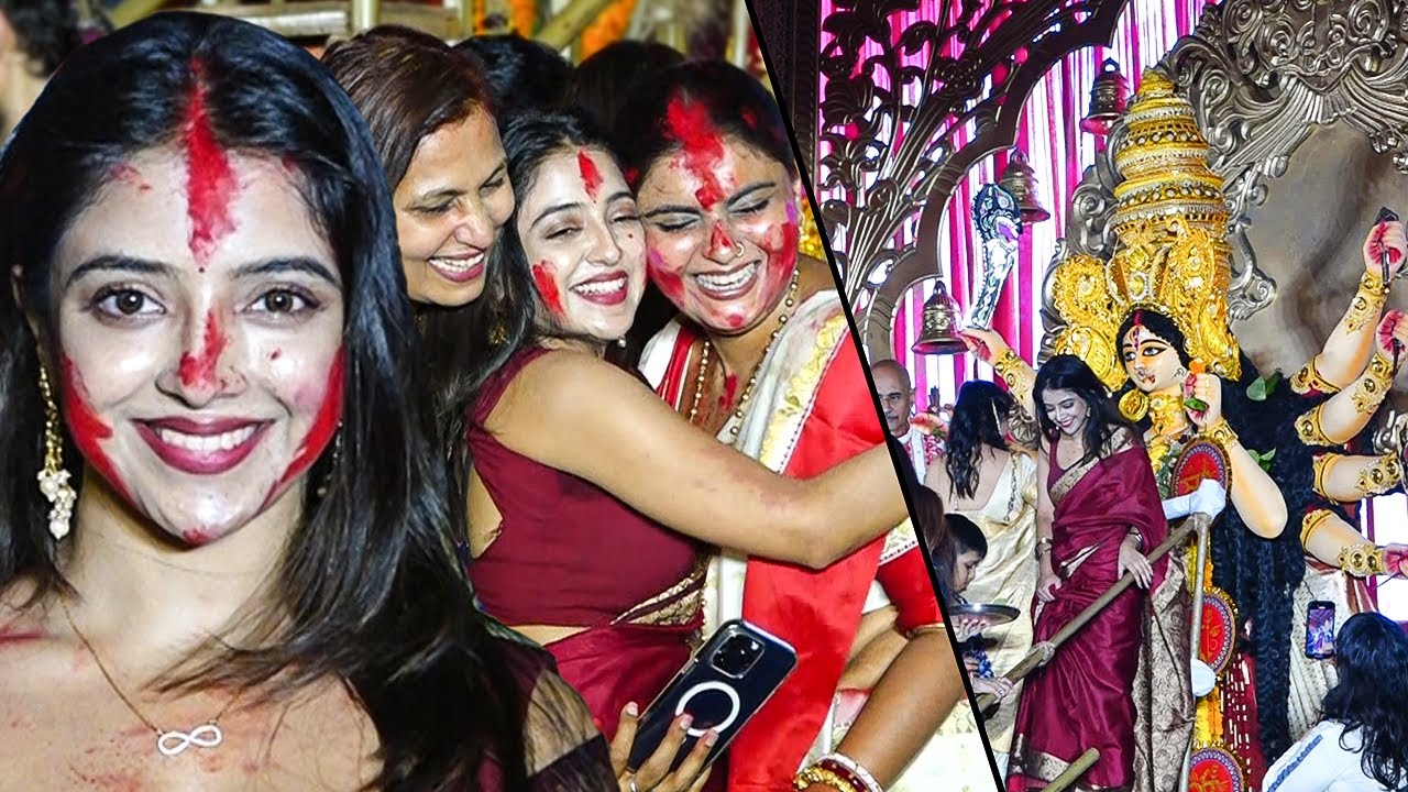 Khushi Dubey Sindoor Khela At Rani Mukerji And Kajol's North Bombay Biggest Durga Puja