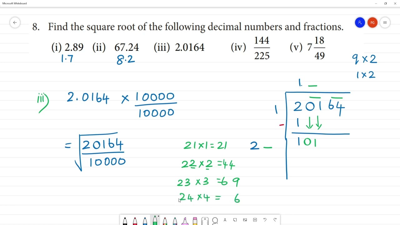 Class 8 TN Maths 1. RATIONAL NUMBERS   Exercise 1.4 8. Find the square root of the following decimal