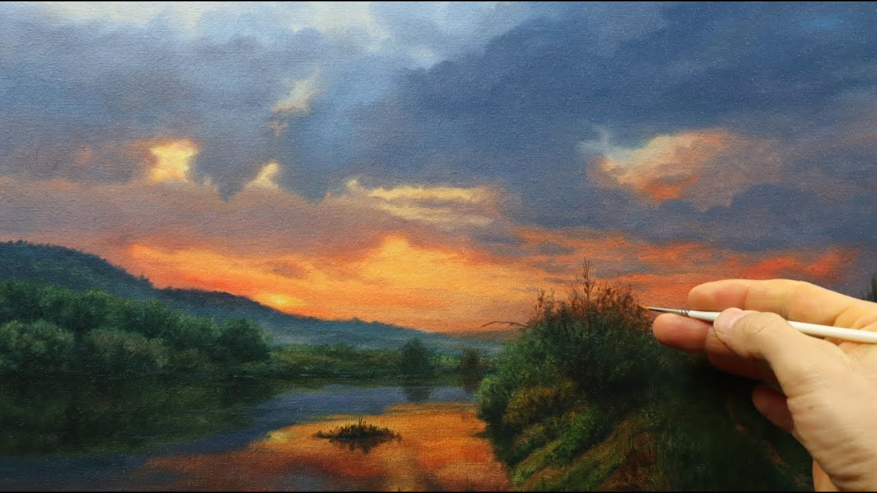 landscape painting - how to paint a sunset sky and landscape