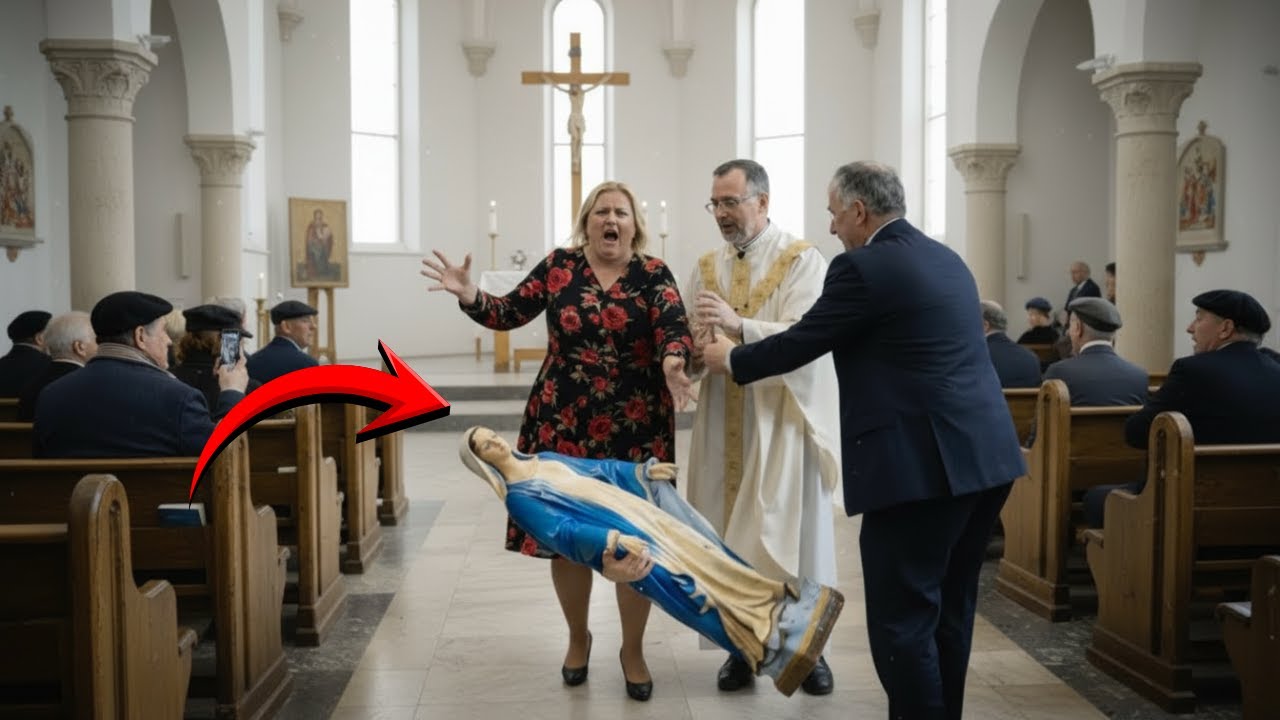 La femme du pasteur renverse la statue de la Vierge Marie pendant la messe… et y met le feu