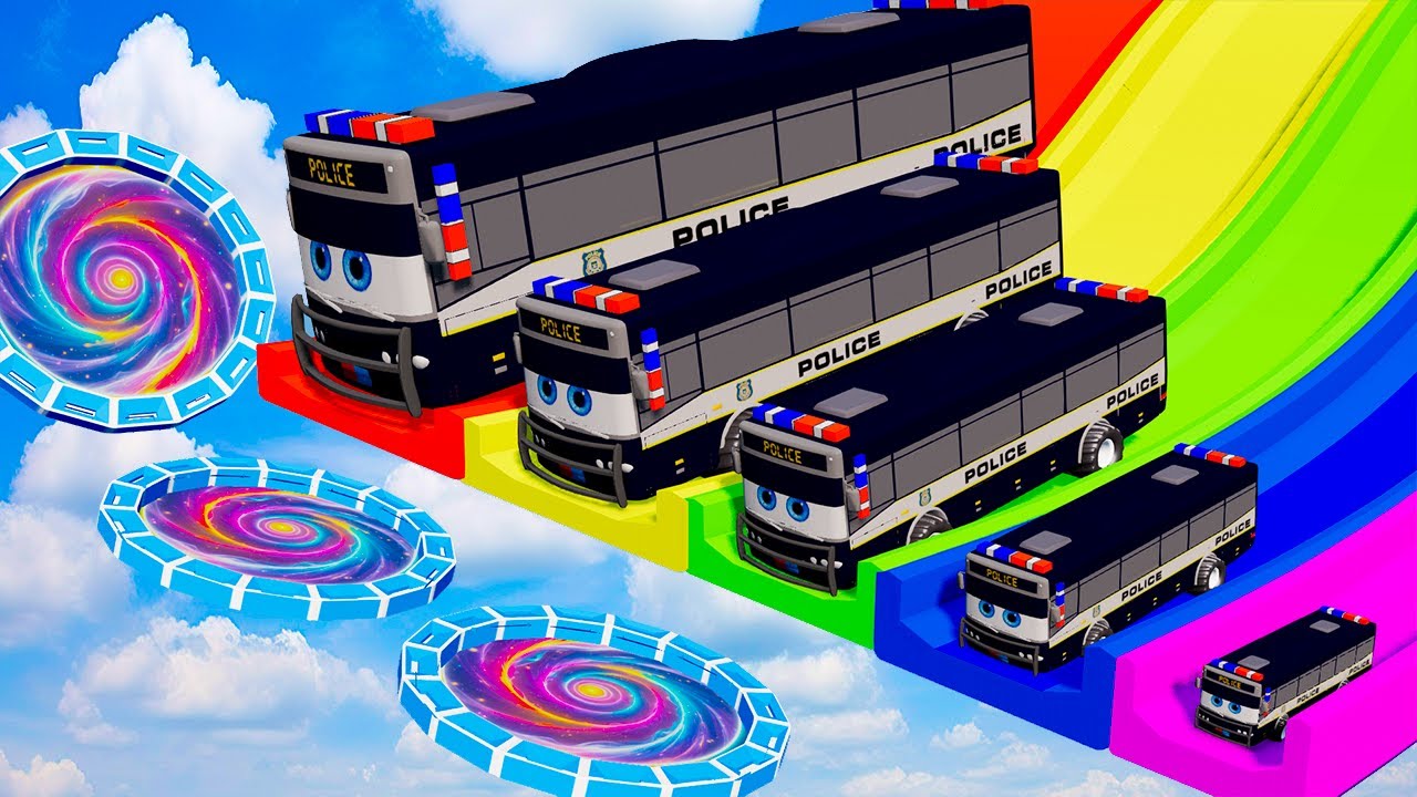 Big & Small Long Police Buses Lightning McQueen vs Thomas Train | BeamNG.Drive