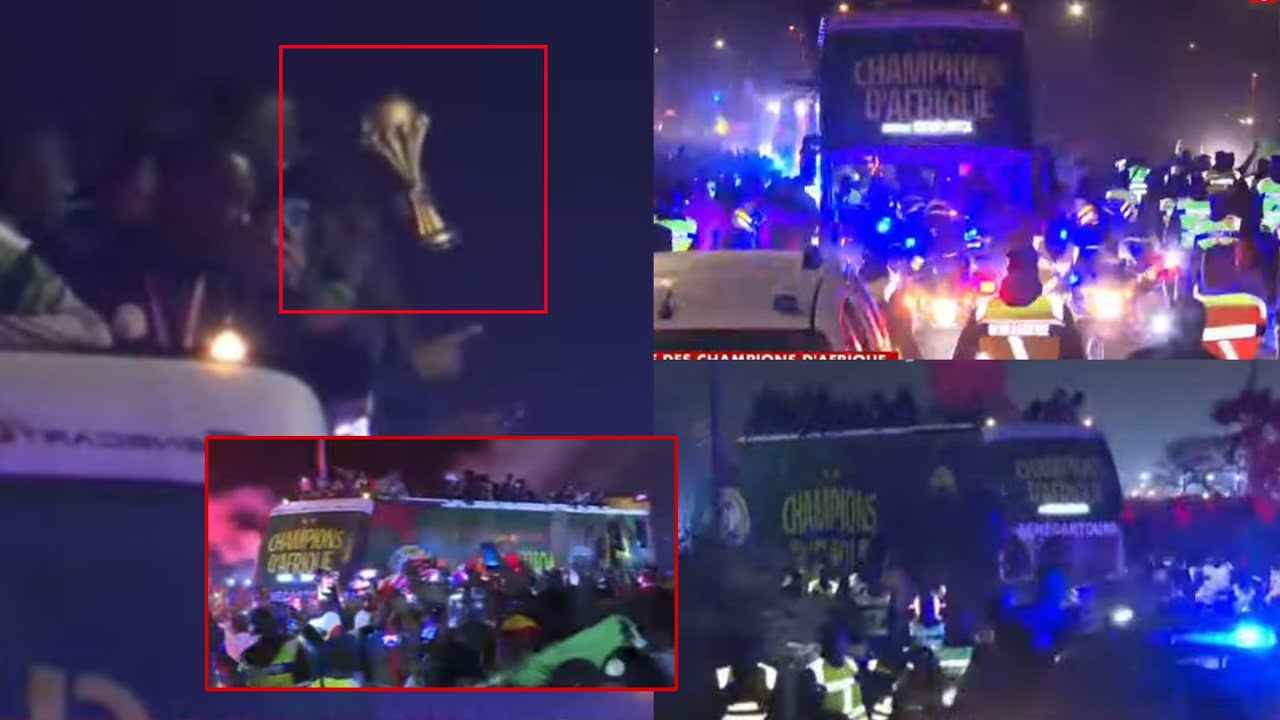 En pleine nuit, la coupe est soulevée lors du parade des joueurs, acclamés par la foule 