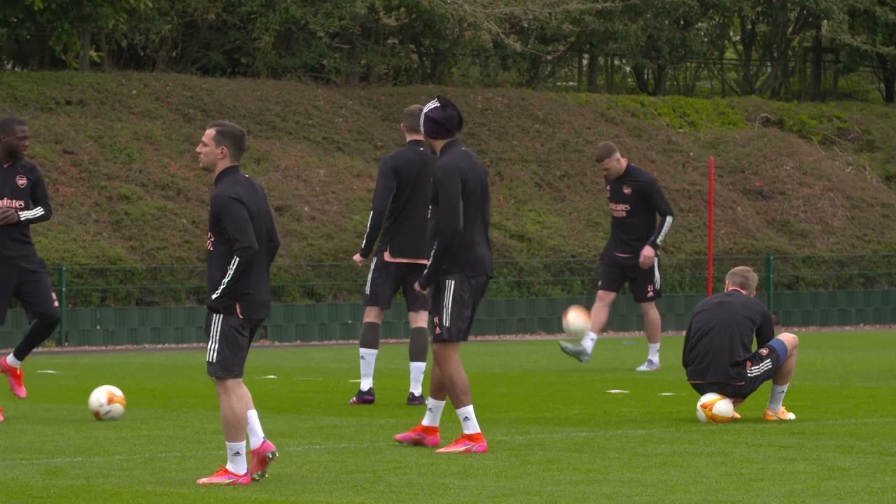 Aubameyang and Arsenal teammates train ahead of UEL semi with Villarreal