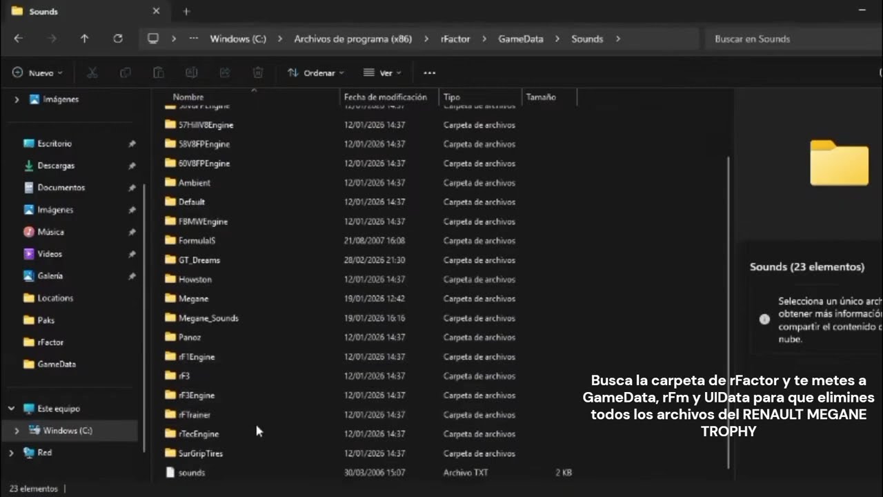COMO eliminar MODS y poner el nuevo MOD del campeonato rFactorr