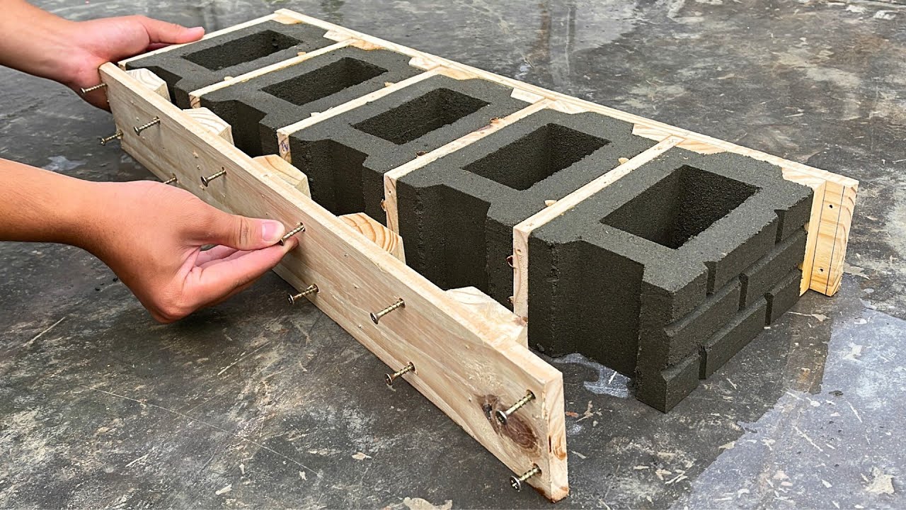 Cast 5 Bricks With Holes At The Same Time From Wooden and Cement Molds - Simple But Beautiful