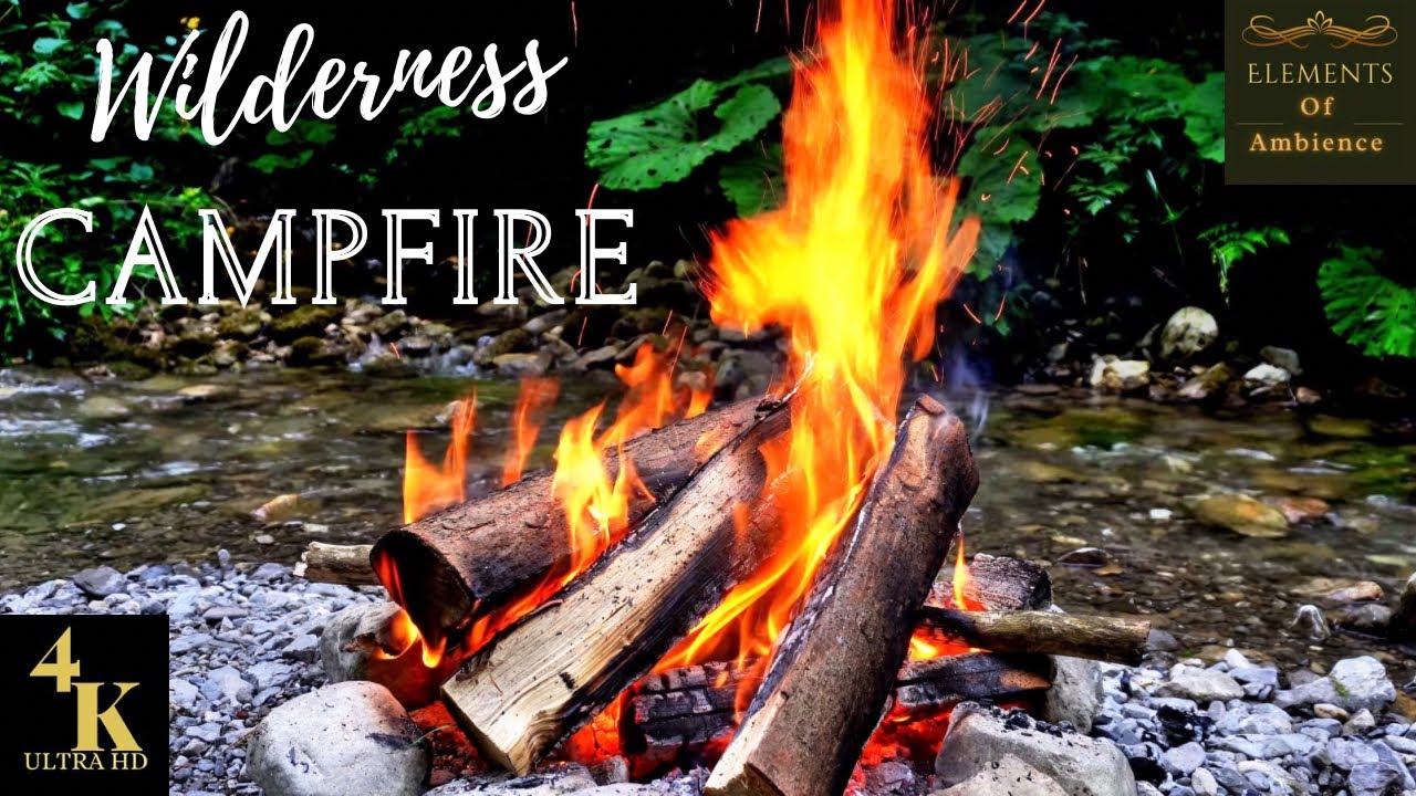 Wilderness Campfire by the River with Serene River Sounds - (2 Hours) in 4K