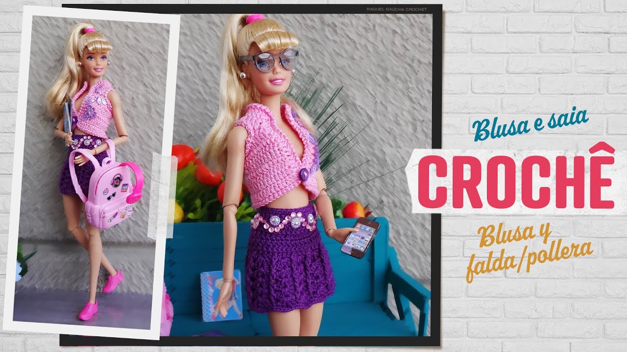 Blusa e Saia de Crochê para Bonecas