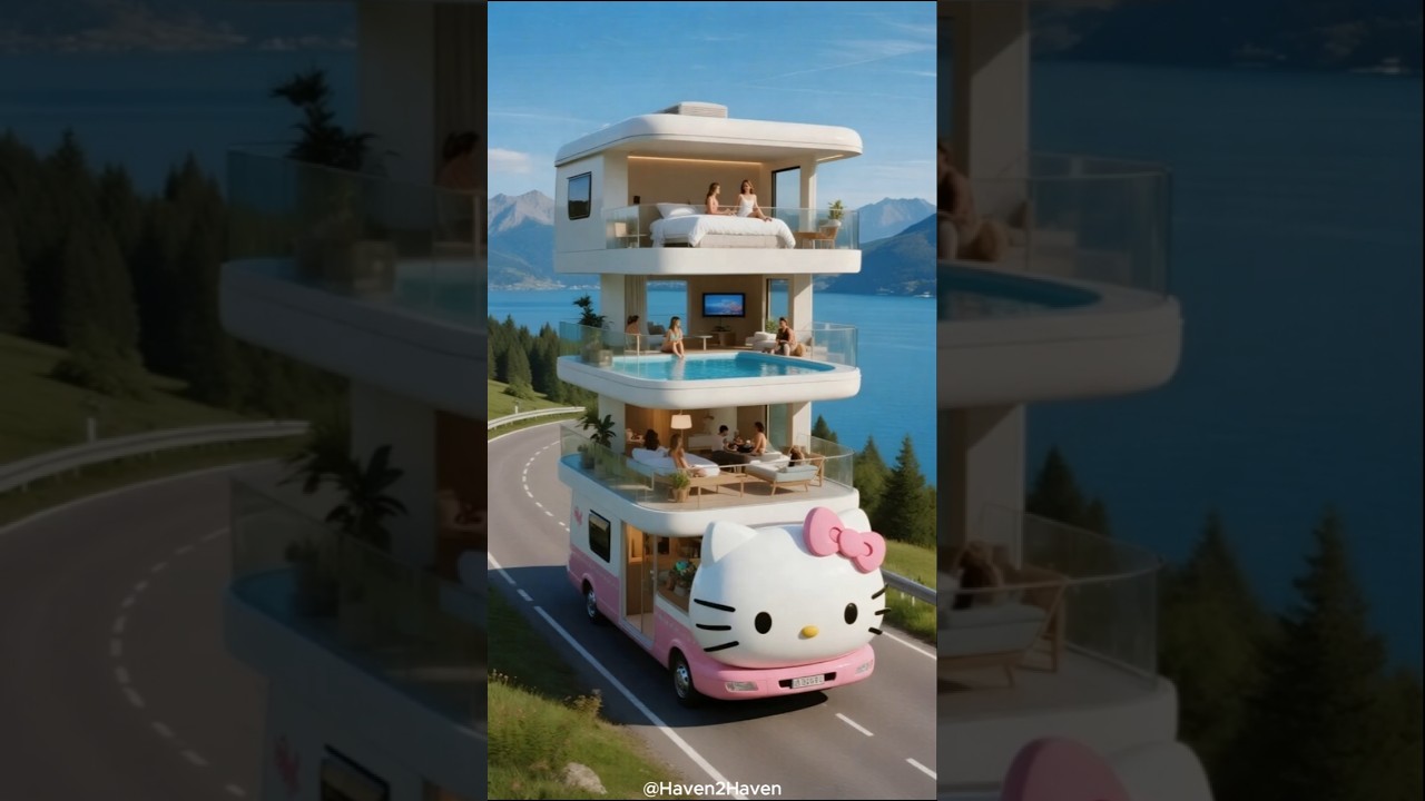 Luxury Three Story Hello Kitty Motorhome 🏡🎀 #Car #KittyLife #TravelDreams #haven2haven #shorts #F13