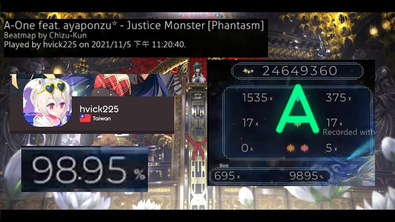 A rank(98.95% 695x) | Justice Monster | hvick225(維克) replay(Country Ranking) at 20211105 PM11:20:40
