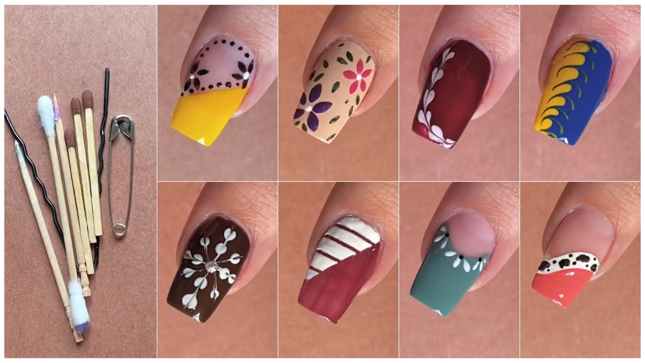 8 Easy nail art designs with household items || Nail art for beginners