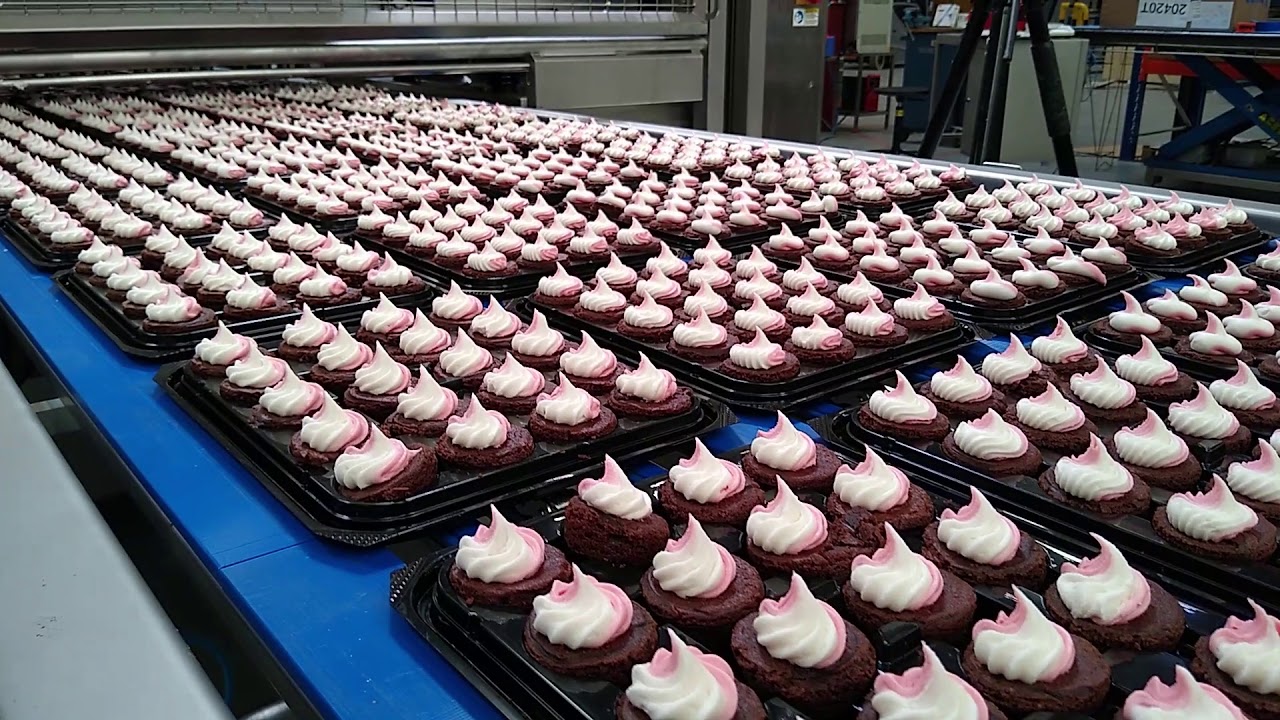 Dual color cake decoration and depositing AMF Unimac