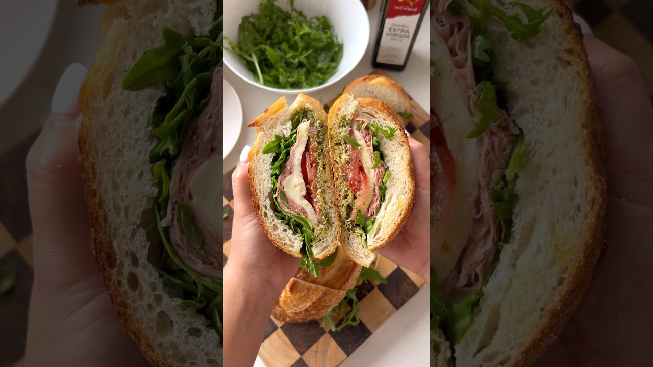 WŁOSKA KANAPKA Z MORTADELĄ, PESTO I MOZZARELLĄ 🇮🇹 #pyszne #gotowanie #przepis #jedzenie