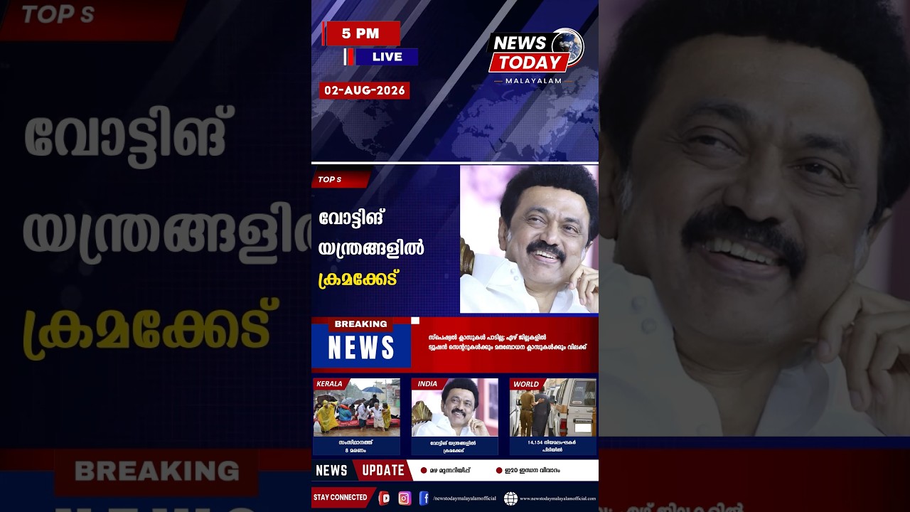 Headlines | 5:00 PM | August 2, 2026 | Breaking News Today | News Today Malayalam