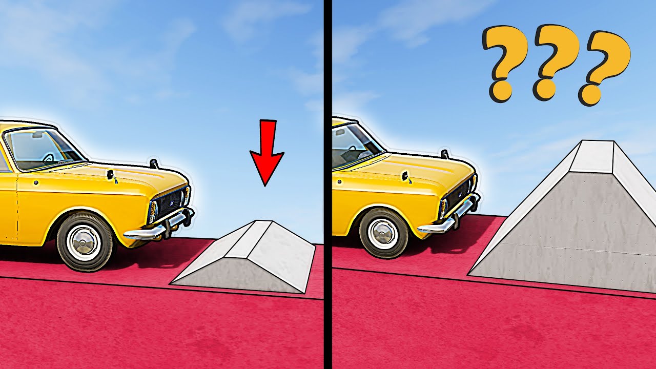 Vehicles passing Increasing Trapezoidal Bumps in BeamNG.drive 2