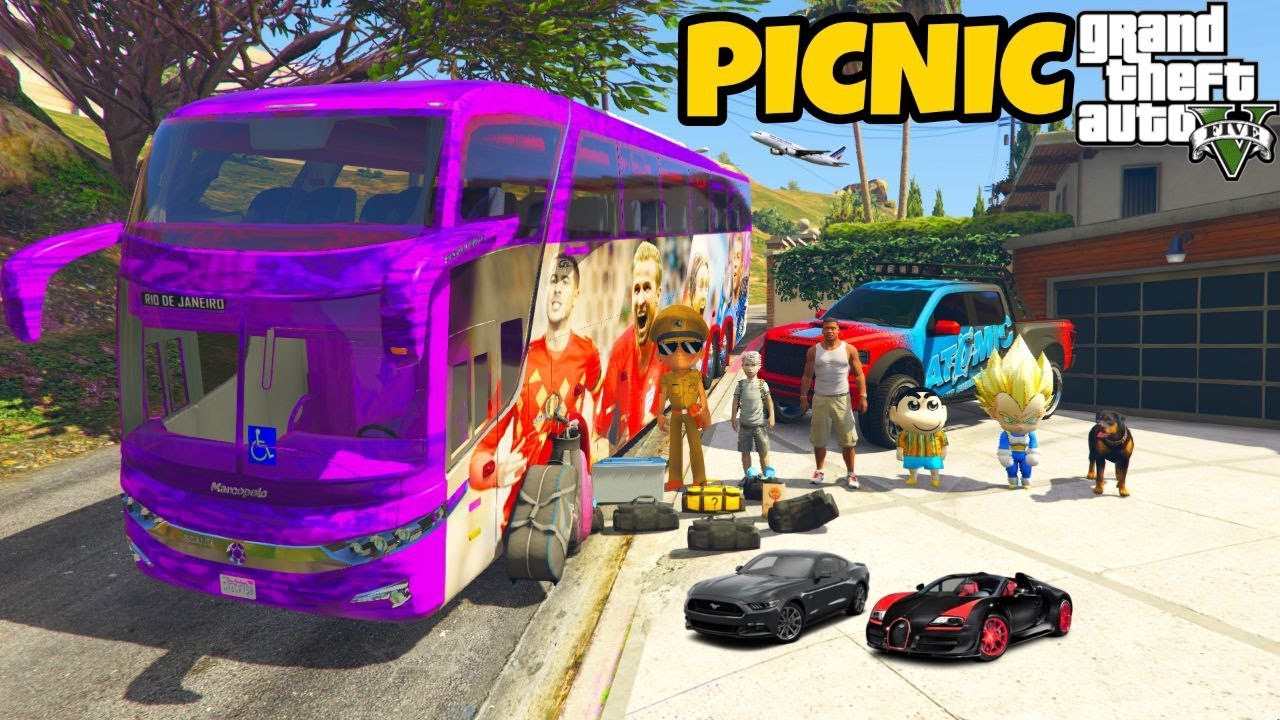 Franklin and Shinchan Plane A Road Trip With Luxury BUS From Los Santos To North Yankton IN GTA 5