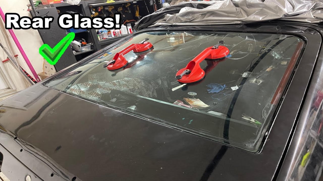 Installing The Rear Glass In The Black Ford Mustang! Ford Mustang II Rear Glass Installation