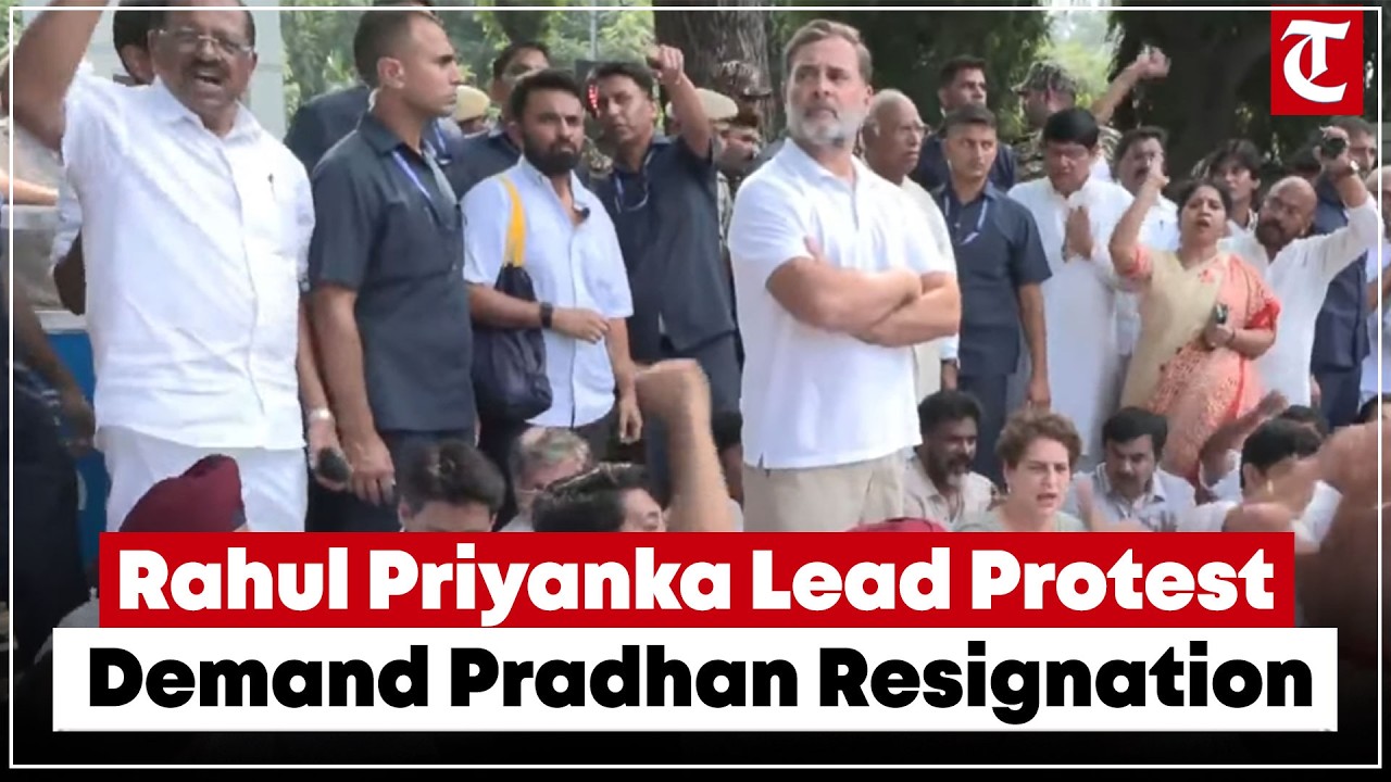 Rahul Gandhi Leads Congress Protest Near LKM, Demands PM Modi & Pradhan's Resignation