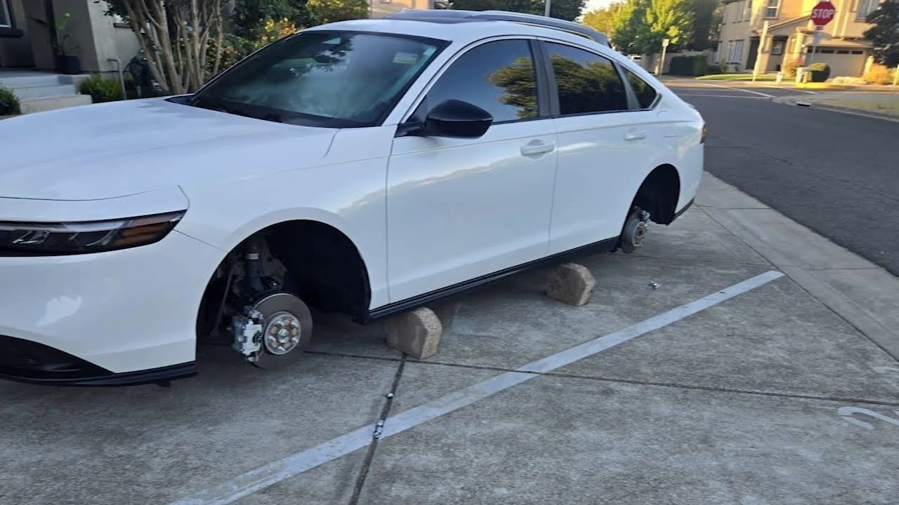Thieves targeting wheels are leaving stripped cars on cement blocks