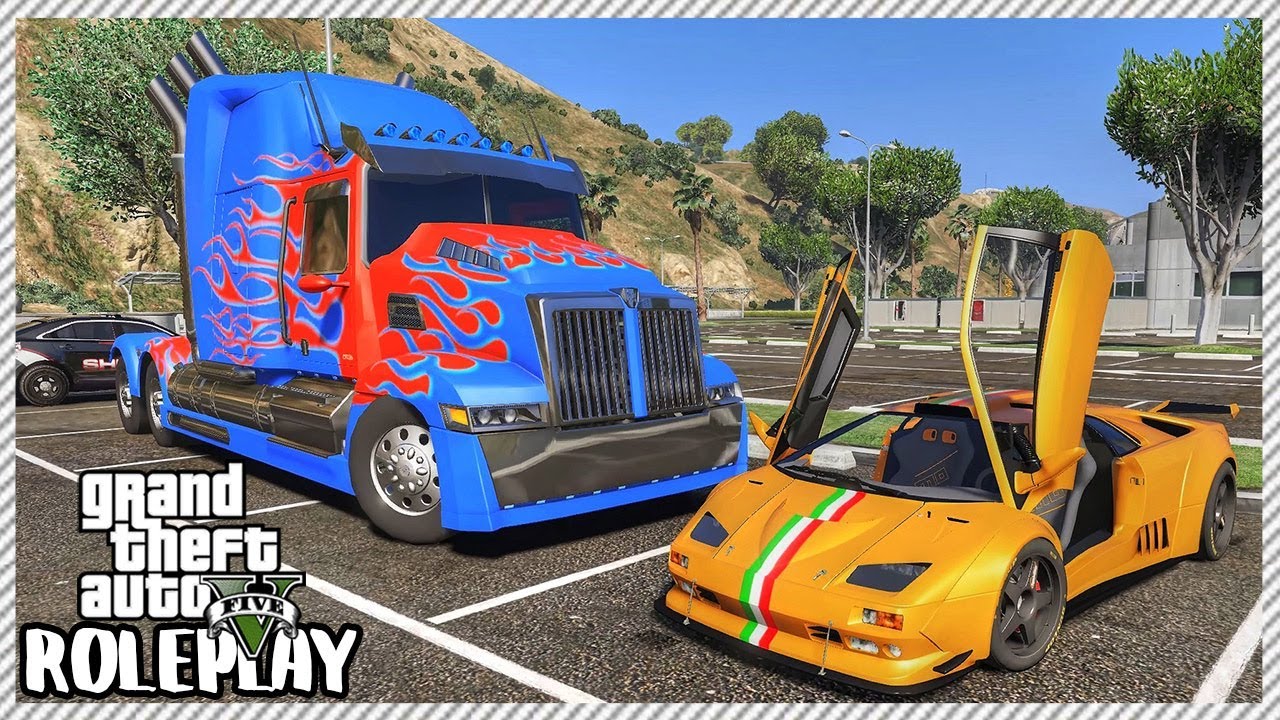 Ролевая игра GTA 5 — встреча «монстров» Lamborghini Diablo SV R и грузовика Optimus Prime | Redli...