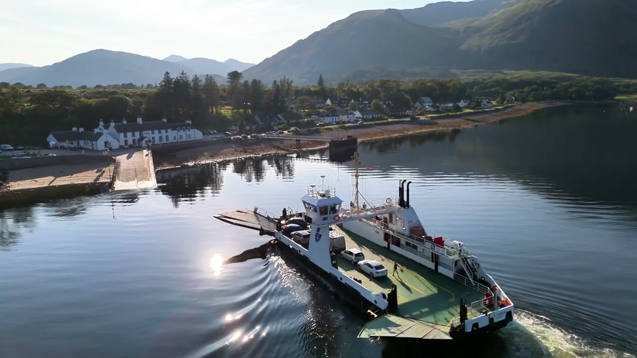 Drone footage of the Corran Ferry near Fort William in Scotland