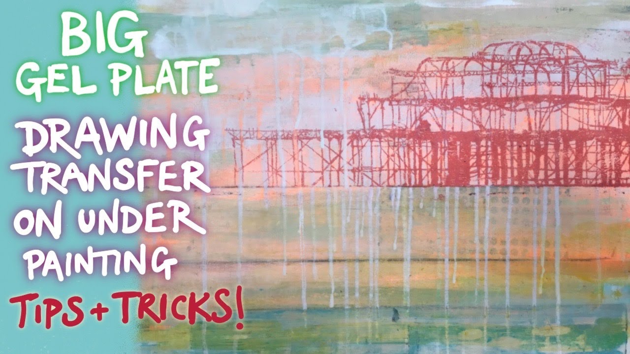 Big gel plate drawing transfer + painting