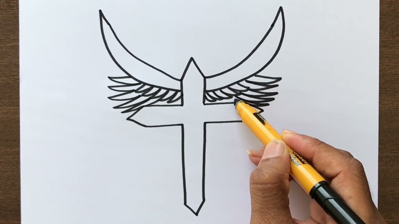 How to Draw Cross with Wings