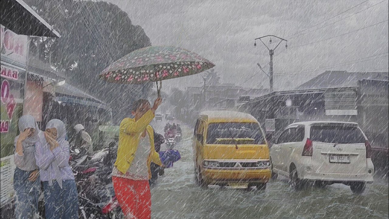 Сильные дожди вызвали наводнение в деревне в Азии | ЗВУКИ ДОЖДЯ ДЛЯ СНА 🥱🌧